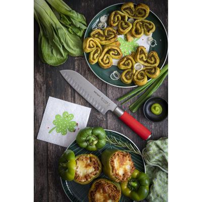 Santoku Red Spirit 18cm mit Kullenschliff Detail 5